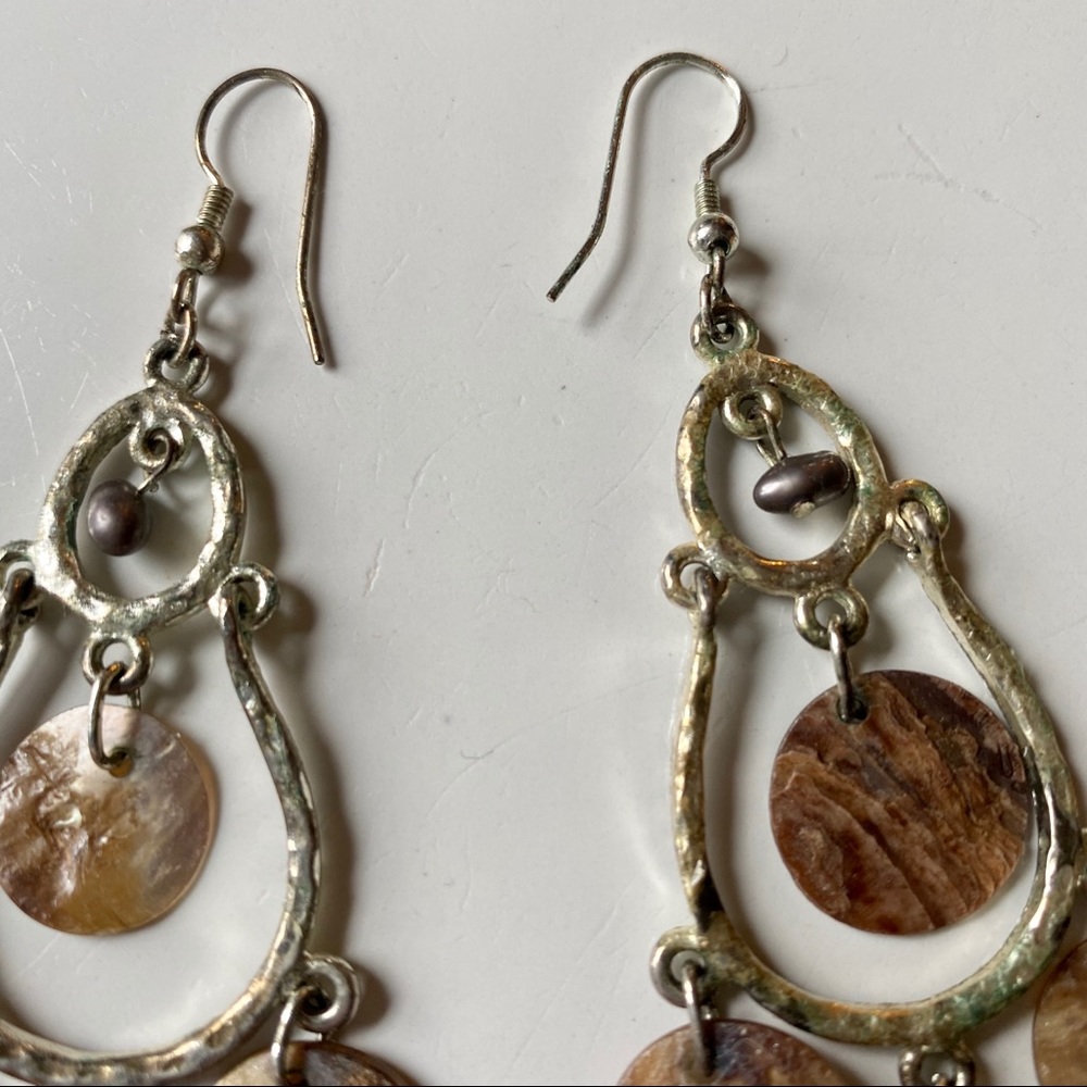 Silver & Shell Dangling Statement Earrings - image 5